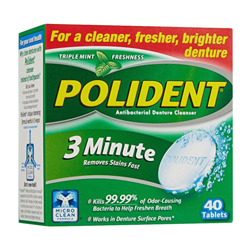 Polident 3 Minute Denture Cleanser Tablets, 40 ea
